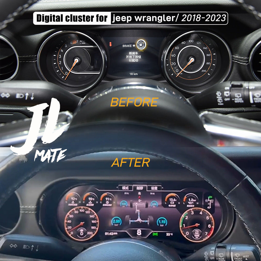 12.3" LCD Digital Instrument Cluster for Jeep Wrangler JL 2018-2023, Plug and Play Virtual Cockpit Gauge