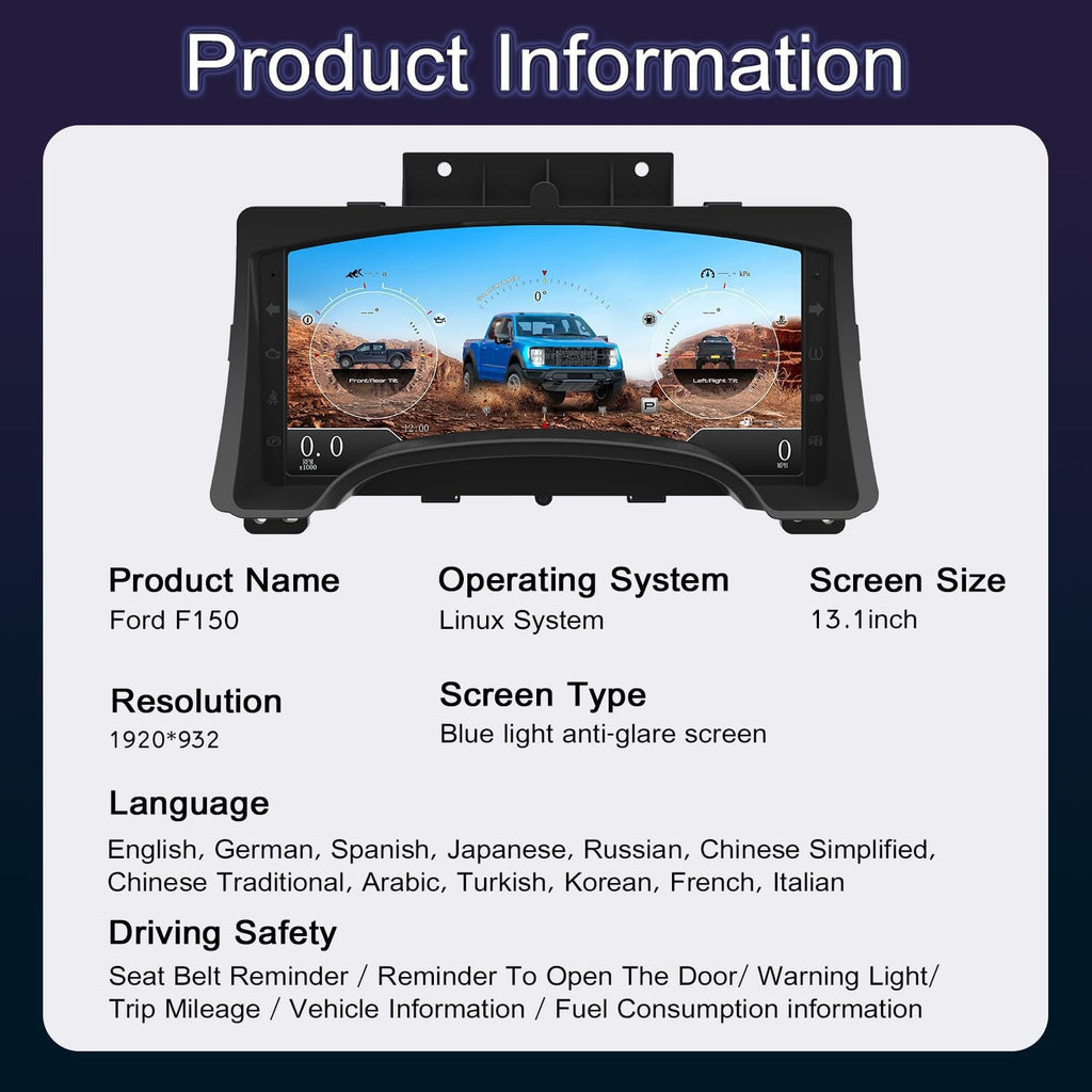 12.3 Inch Car Digital Dashboard Speedometer Display for Ford F150 2008-2014 LCD Instrument Panel